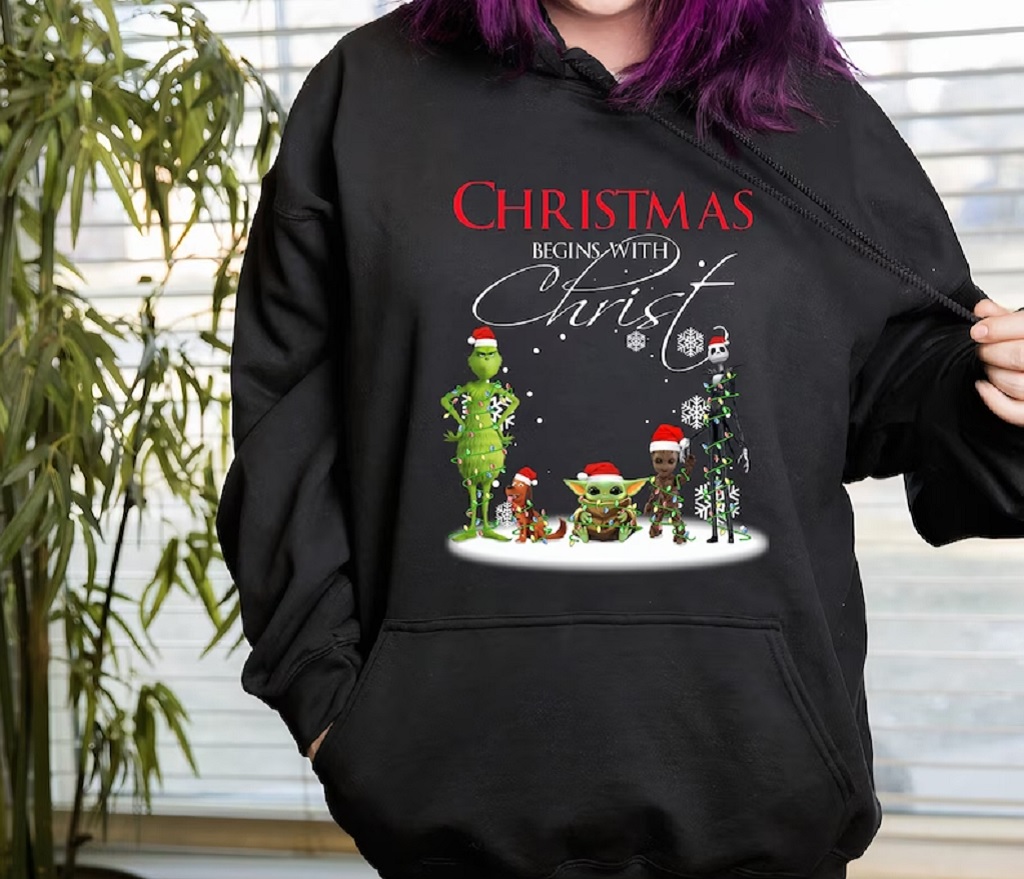 Grinch Max Dog Jack Skellington Groot Christmas Lights Shirt